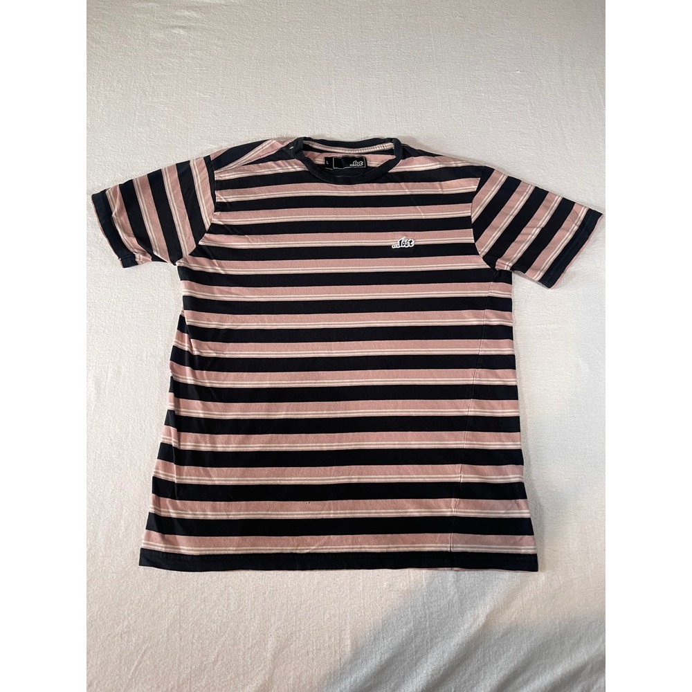 Lost Enterprises Kids Striped T-Shirt Black Pink White Logo Cotton Size L